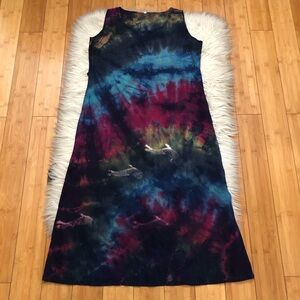 Handmade Dolphin Novelty Vacation Beach Multicolor Tie-Dye Midi Dress S NWOT